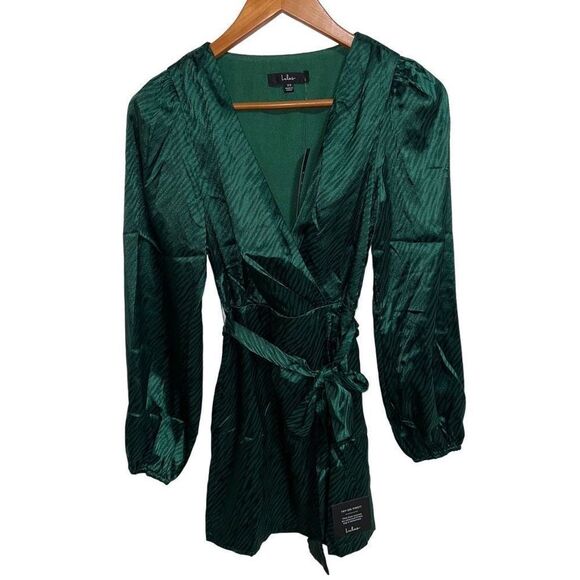 Lulus Green Wild for Love Zebra Print Faux Wrap Mini Dress - NWT - Picture 3 of 12